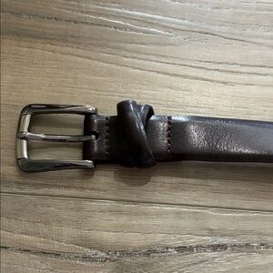 Dark Brown Bonded Leather Belt with Silver Buckle Size M